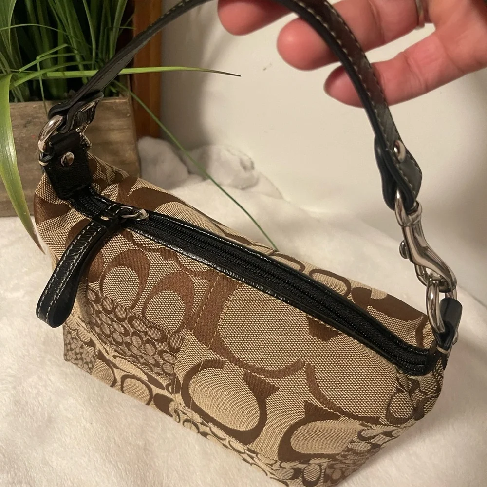 Coach Brown Signature Jacquard Shoulder Bag with Black Trim